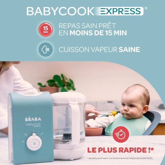 BEABA, Babycook Express, Robot da cucina per neonati, frullatore-cuocitore 4 in 1, grigio velluto