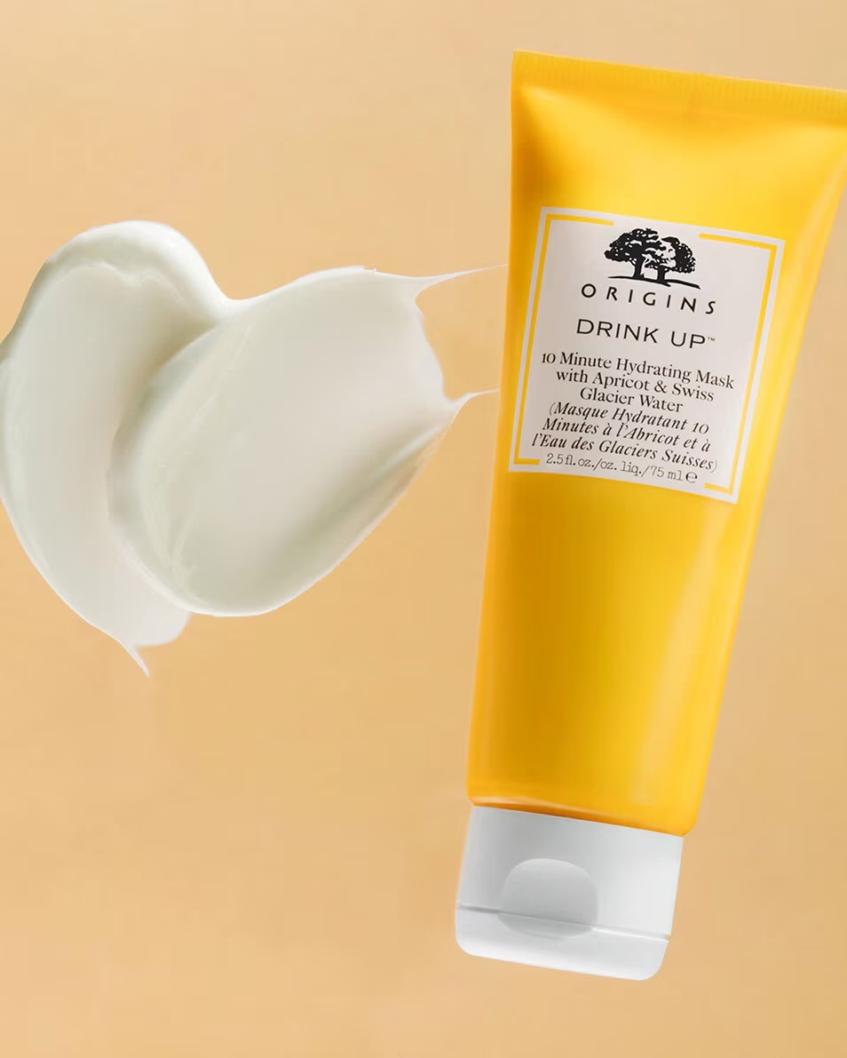 MASCA HIDRATANTĂ ORIGINS DRINK UP™ 10 MINUTE CU CAISĂ ȘI APĂ GHEȚARARĂ ELVEȚIANĂ