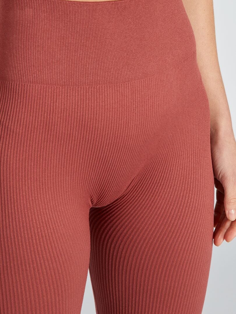 Leggings caneladas de cor sólida - VERMELHO