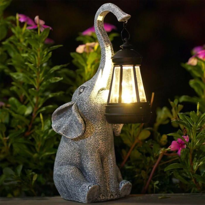 Estatua decorativa de elefante para jardín exterior con figura de lámpara solar - Regalo de decoración de elefante para sala de estar