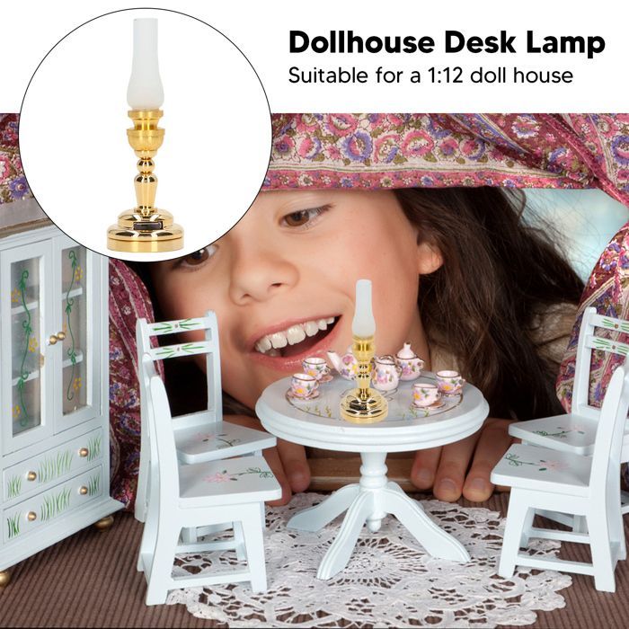 Mothinessto Lampe de bureau Dollhouse Lampe de bureau pour maison de poupée 1:12, LED en métal réaliste, Mini jeux activite