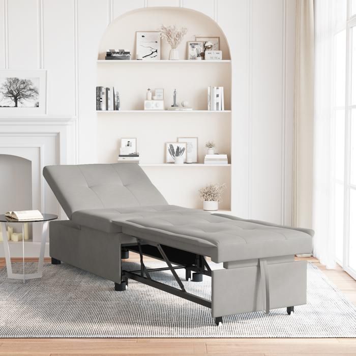 676076 & Divano letto 3 in 1, lettino trasformabile, con design pieghevole in tessuto grigio chiaro