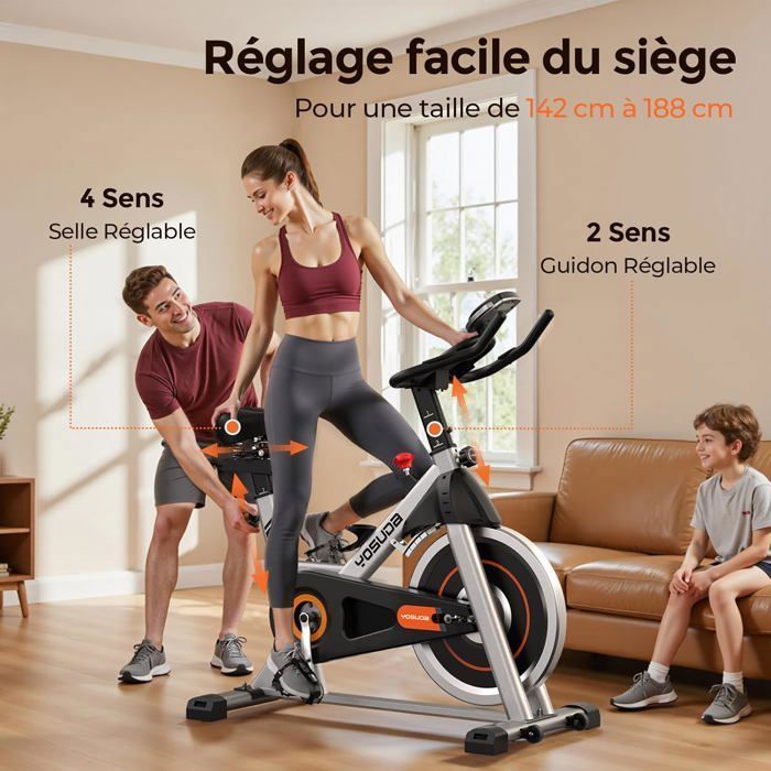 Cyclette magnetica YOSUDA, connessa e silenziosa, con supporto per tablet e sedile regolabile, portata massima 136 kg.