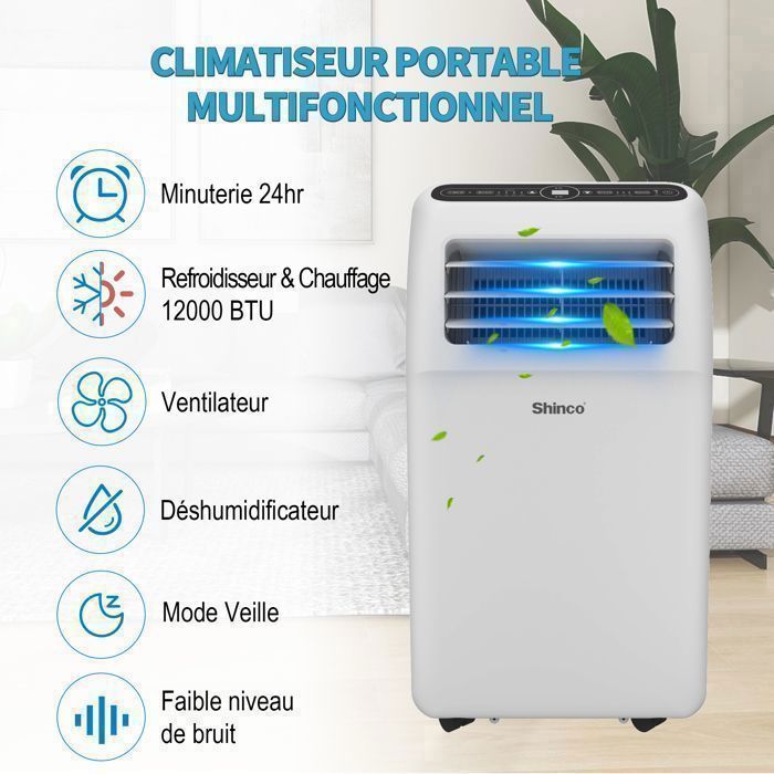 SHINCO Mobile Klimaanlage mit WLAN, 12000 BTU, Eco R290, 3,5 kW, 4-in-1: Kühlen, Heizen, Ventilator und Luftentfeuchter