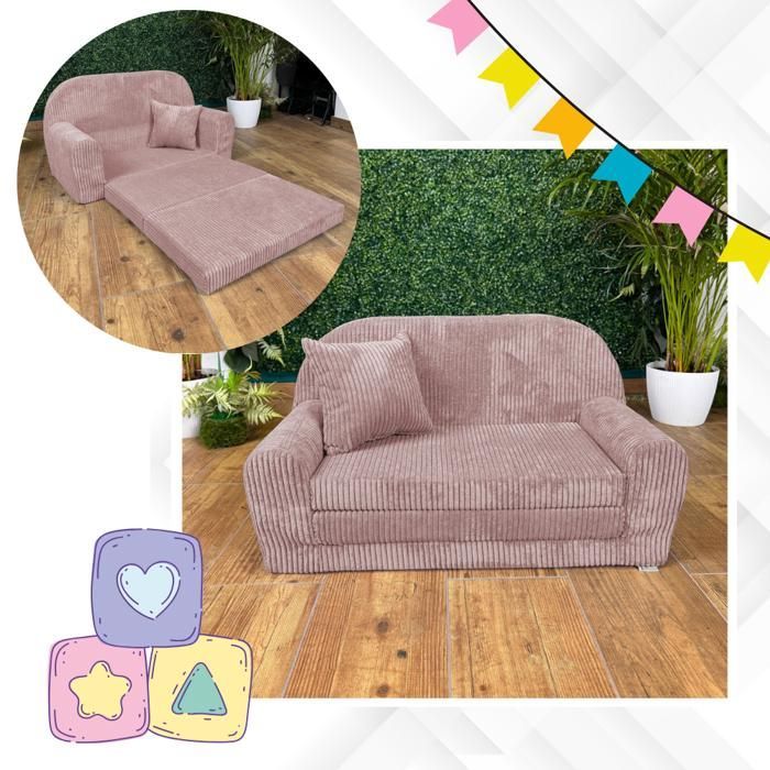 Mini Canapé Enfant Rosalia FORTIS – Convertible Déhoussable en Velours Côtelé Beige – Confort et Sécurité