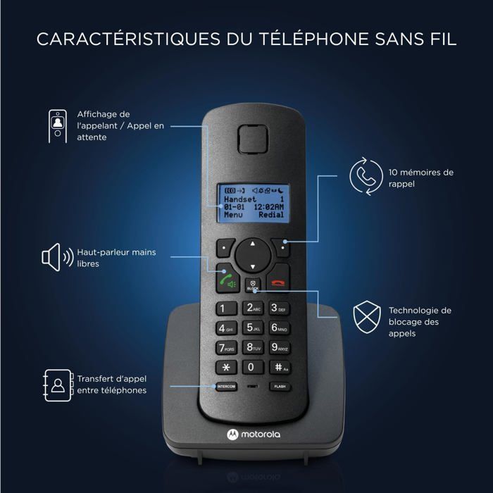 Téléphone filaire et sans fil - SVATV - C4201 - Mode d'urgence - Transfert d'appel - Répertoire 50 contacts