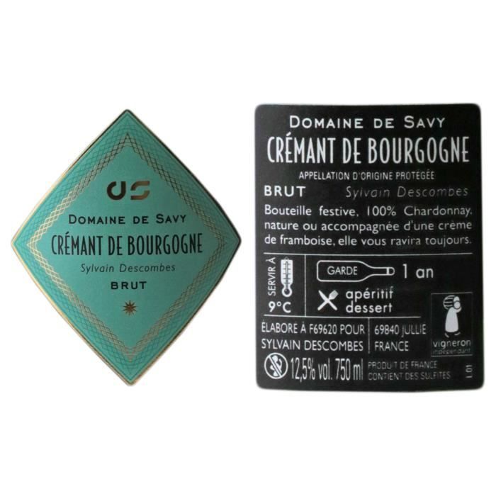 Crémant de Bourgogne Brut Blanc - 3 botellas de 75 cl - Domaine de Savy - Vino blanco espumoso AOC Bourgogne - Variedad de uva Chardonnay