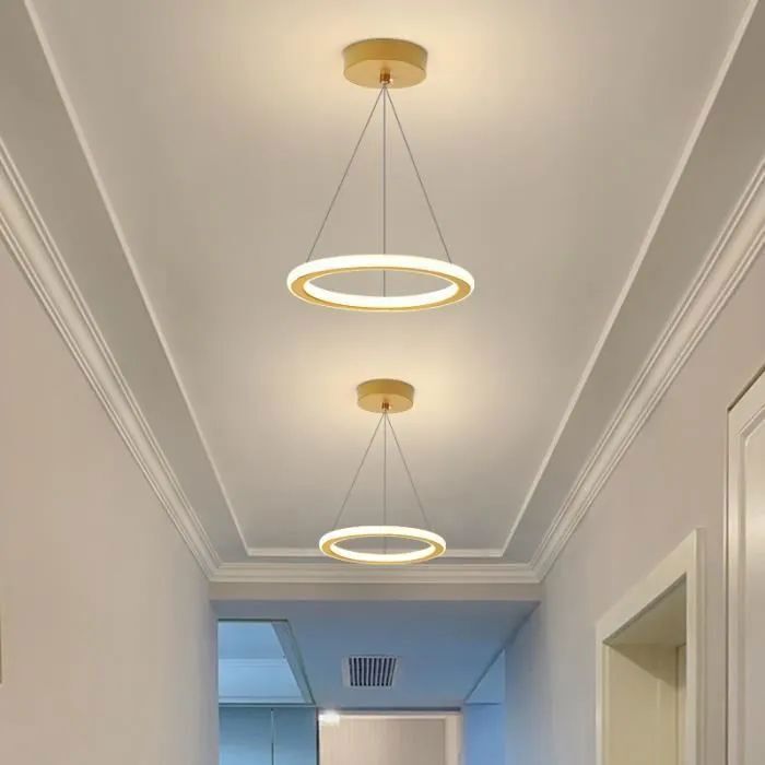 Lámpara colgante de techo WOTTES - Diseño moderno, forma redonda - LED regulable - Dorado, Ø20cm para dormitorio