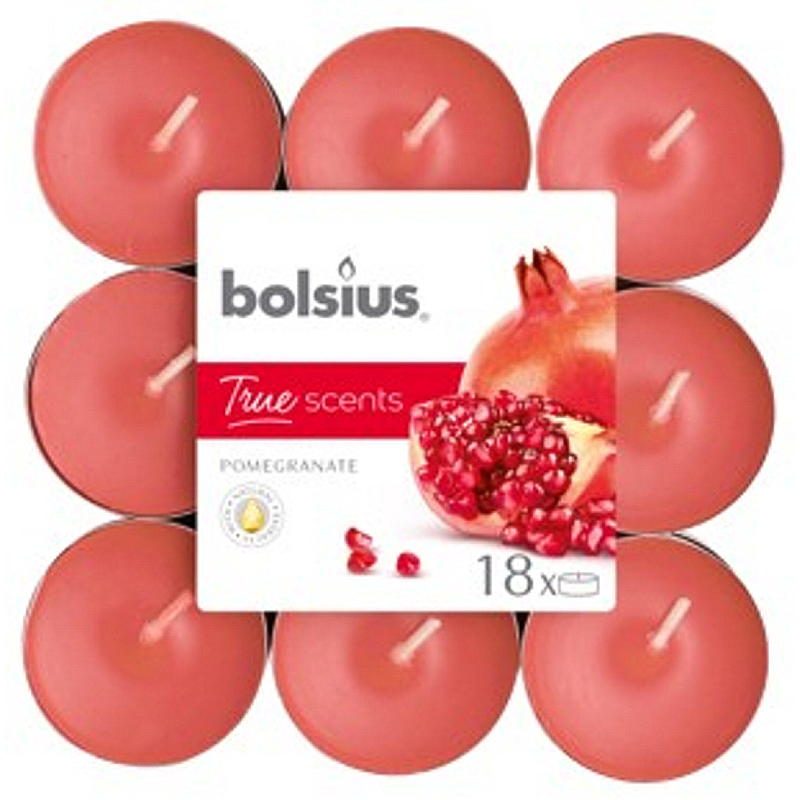 Bolsius theelichtjes, verpakking van 18 stuks, met granaatappelgeur