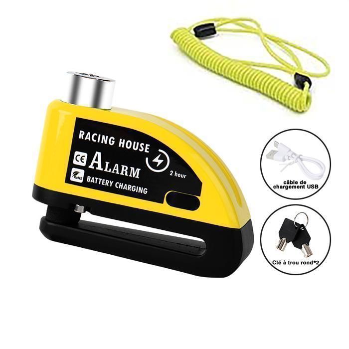 Motorcycle Anti-Theft - Alarmed Motorcycle Disc Lock - USB Rechargeable - 110 dB - High-Security Disc Lock - With 1.2m Cable Reminder