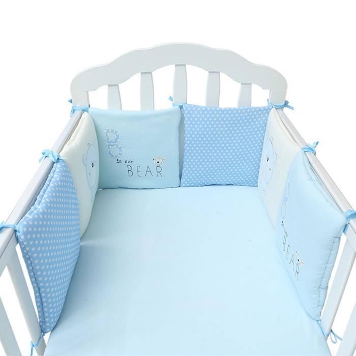 Tour de Lit 6 Pièces Ensemble 30*30cm Pare-choc Literie Enfant Lit Bébé Bleu