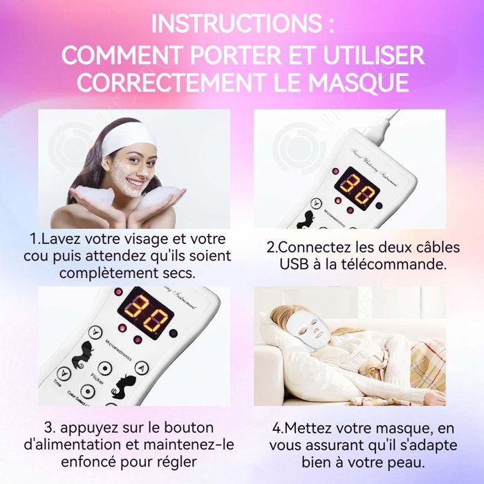 INN Masque facial LED IPX8 7 types de spectres 15 à 30 minutes 192 puces à énergie lumineuse blanchiment et adoucissement de la