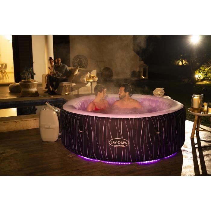 Spa gonflable BESTWAY - Lay-Z-Spa Hollywood - 196 x 66 cm - 4 à 6 places - Rond (Couverture, cartouche, diffuseur, LED...)