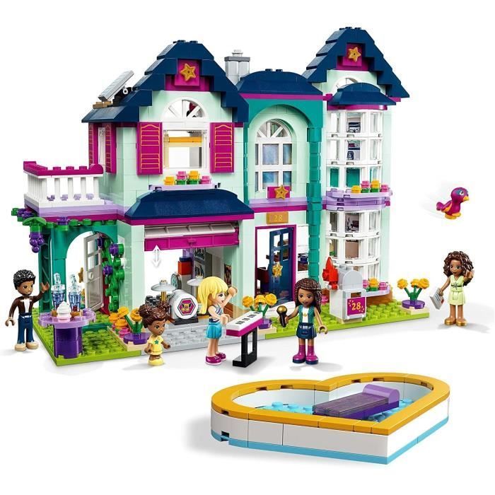 Maison de poupées LEGO Friends - La Maison Familiale d'Andrea - 2 étages - Porte de garage - Piscine
