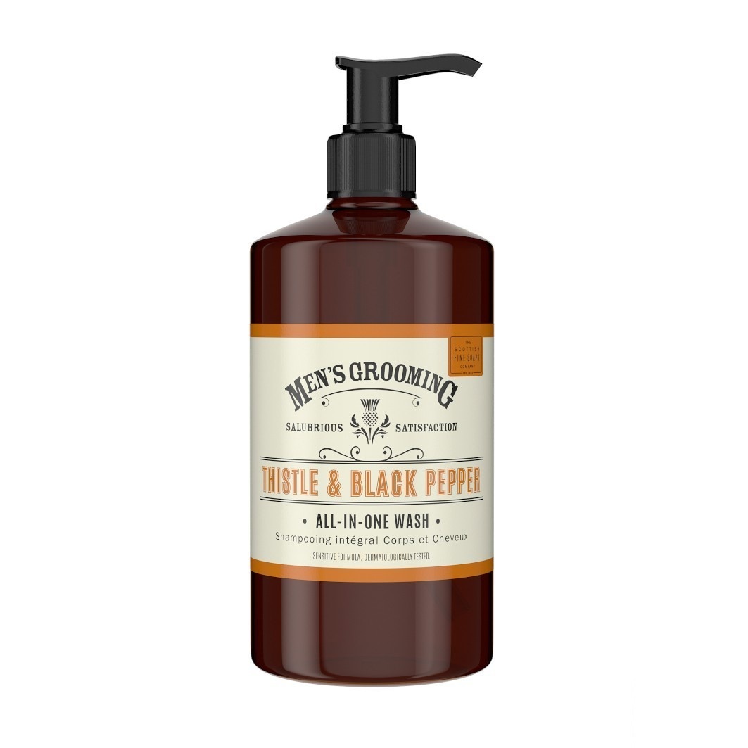 Sprchový gél Scottish Fine Soaps pre mužov, bodliak a čierne korenie, umývanie všetko v jednom – 500 ml