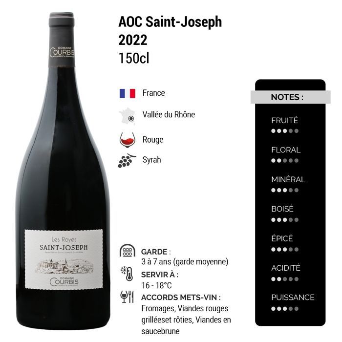 Domaine Courbis Saint-Joseph Les Royes MAGNUM 2022 - Vin Rouge de la Vallée du Rhône (3x150cl)