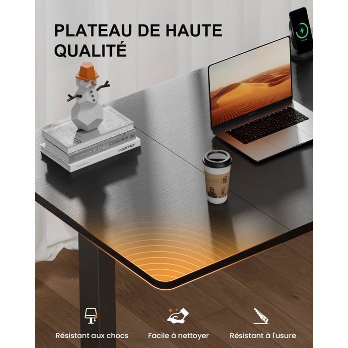 HLONONE Electric Sit-Stand Desk, 120 x 60 cm, Height Adjustable Table, with Integrated Power Outlet, USB Port, Black