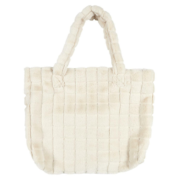 TORBA SHOPPER kremowa FUTRZANA miękka w kwadraty