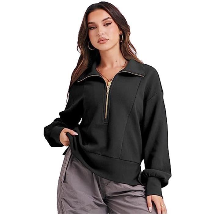 Sudadera de mujer - FONDUPIN - Media cremallera - Manga larga - Negra