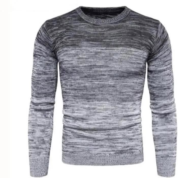 Jersey de cuello redondo para hombre (tallas S-XL), manga larga, estilo clásico de invierno - Gris
