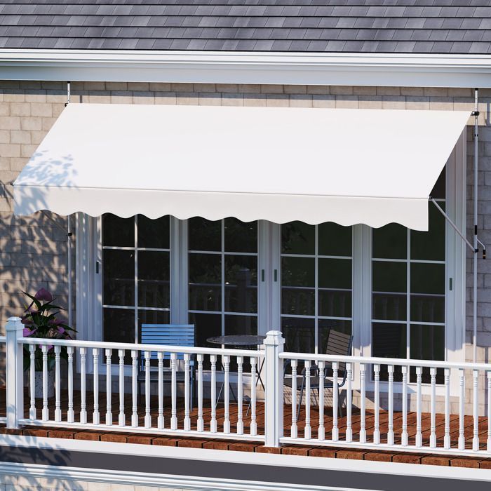 COSTWAY Manual Retractable Awning 4 x 1.2M - Crank Handle, Adjustable Height 210-300CM, White UV-Resistant Patio Awning
