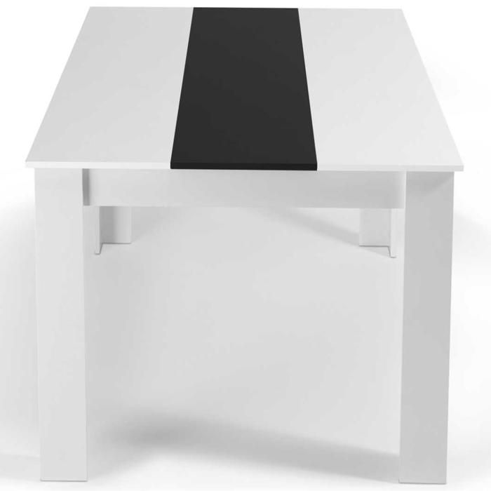 Conjunto de mesa de comedor IDMARKET GEORGIA, 140 cm, blanco y negro, y 6 sillas ROMAE, negras con ribete blanco.