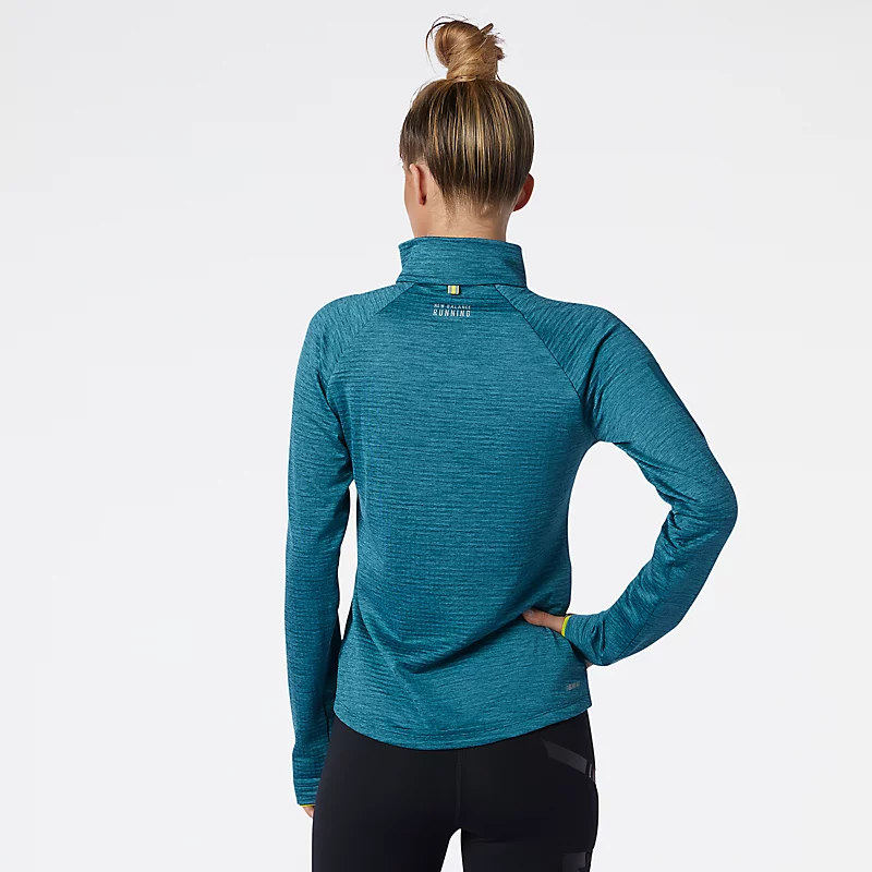 Damen-Hoodie mit halbem Reißverschluss von NB Heat Grid in der Farbe MOUNTAIN TEAL HEATHER