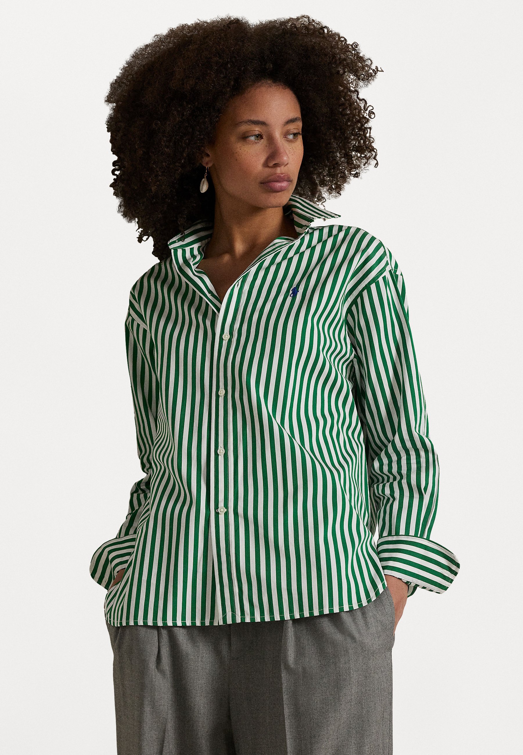 Camicia a righe in cotone Polo Ralph Lauren dalla vestibilità comoda - con bottoni - verde erba/bianco