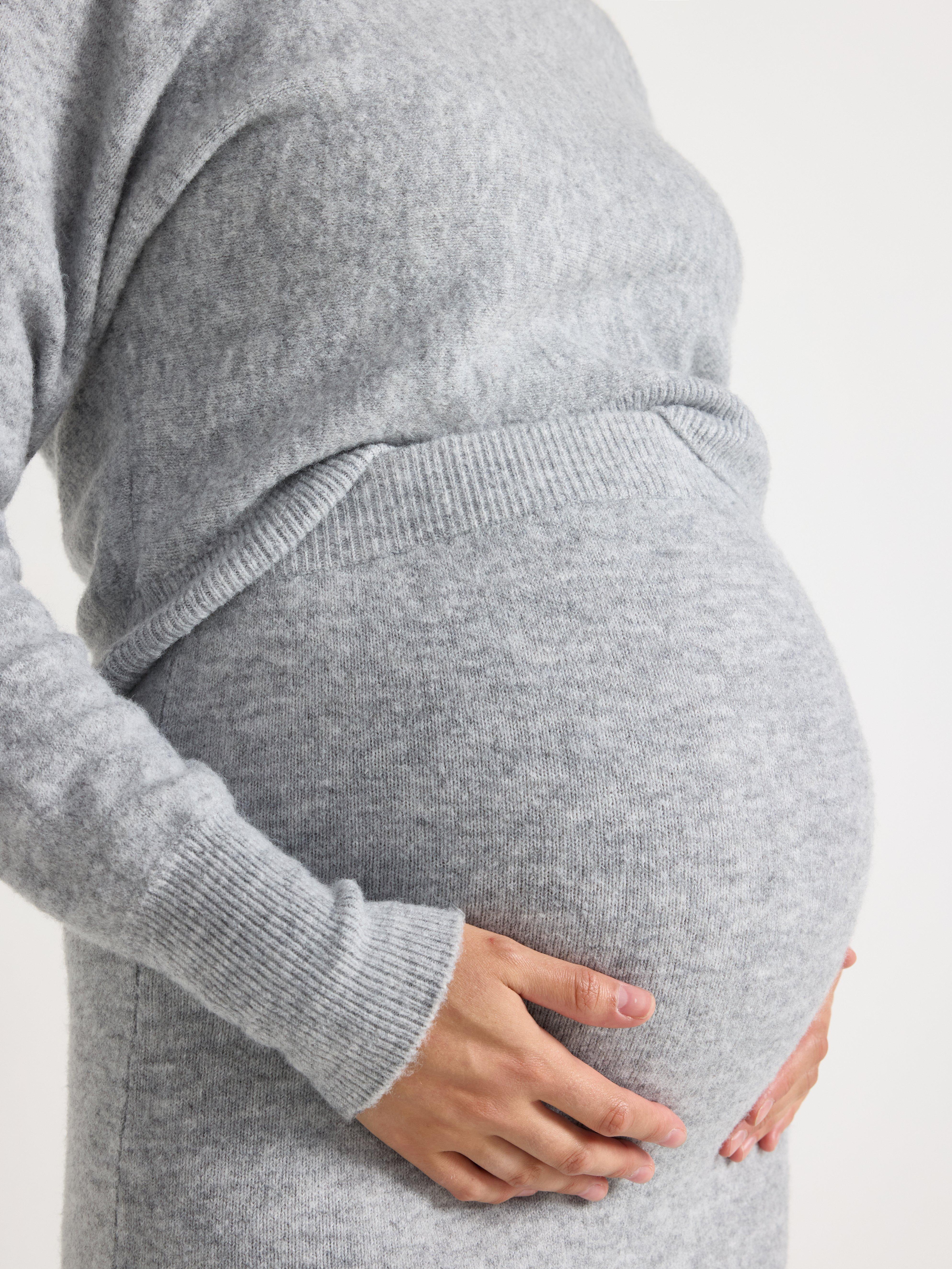 Pletená midi sukně MOM šedá melanž