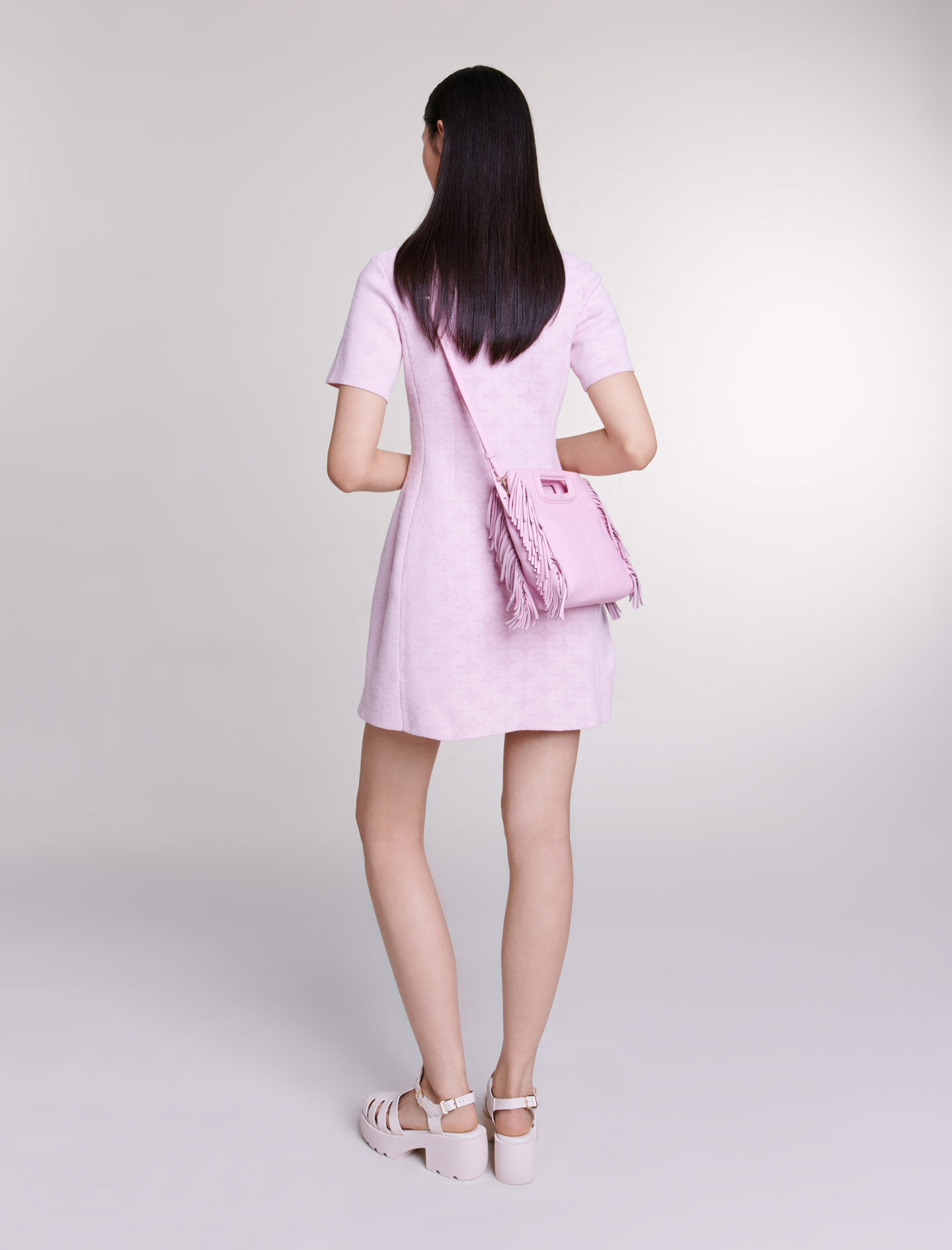 Rochie scurtă din tricot jacquard - Roz deschis