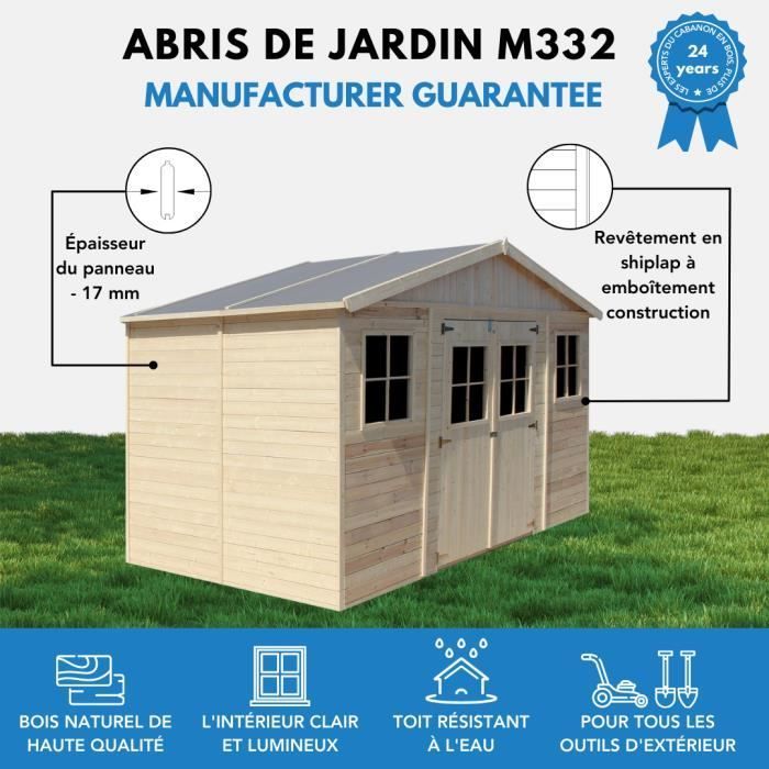 Abri de jardin en bois - TIMBELA - 418x220 cm - Plancher inclus - Ep.19mm - Construction de Panneaux