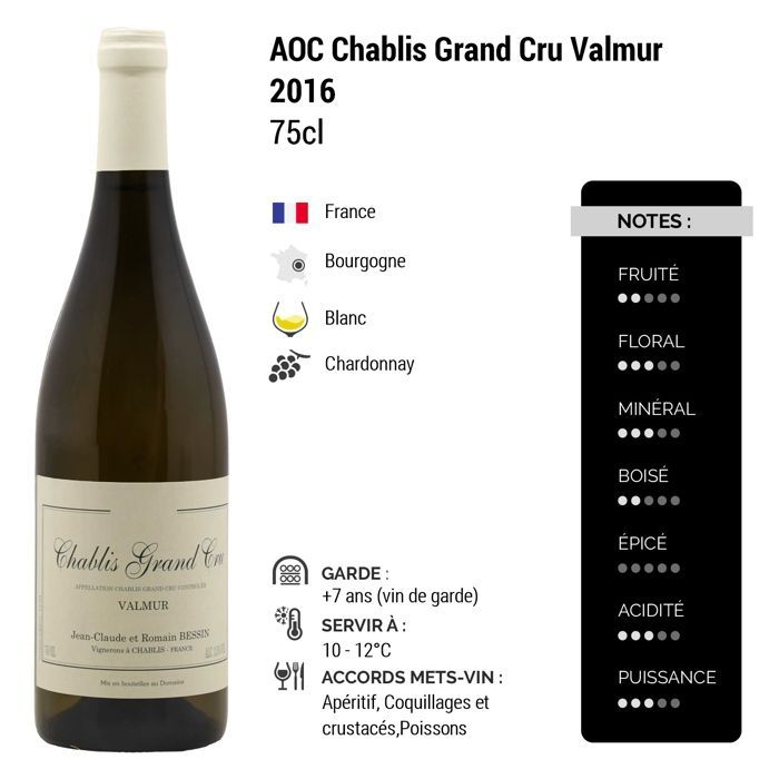 Domaine Jean-Claude et Romain Bessin Chablis Grand Cru Valmur 2016 - Grand Vin Blanc de Bourgogne (75cl)