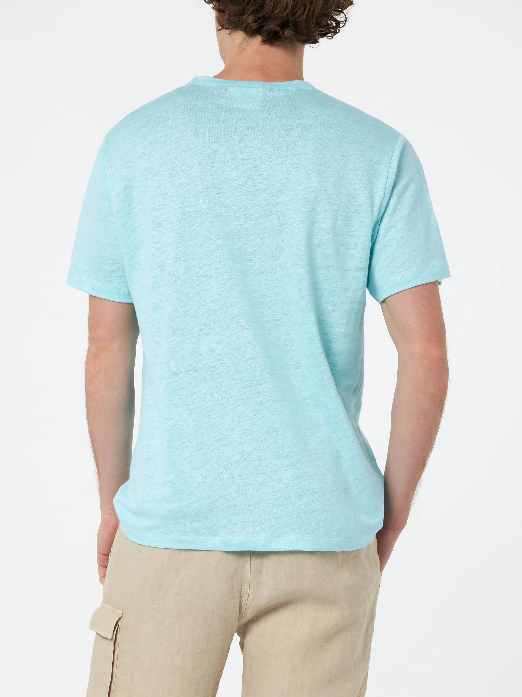 Ecstasea heren T-shirt van linnenjersey in aquagroen met zakje