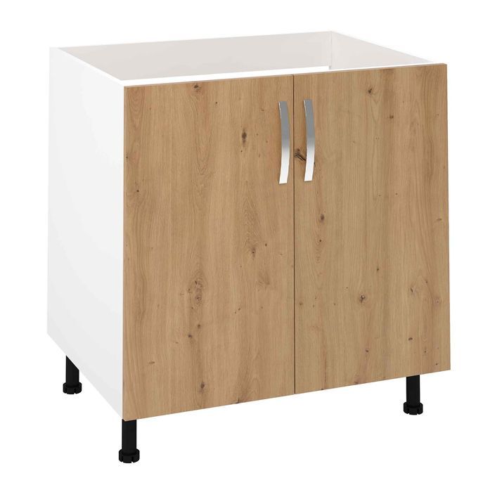 Mobile base da cucina per lavello con 2 ante, finitura rovere Albar - Altezza 85 x Lunghezza 80 x Profondità 58 cm