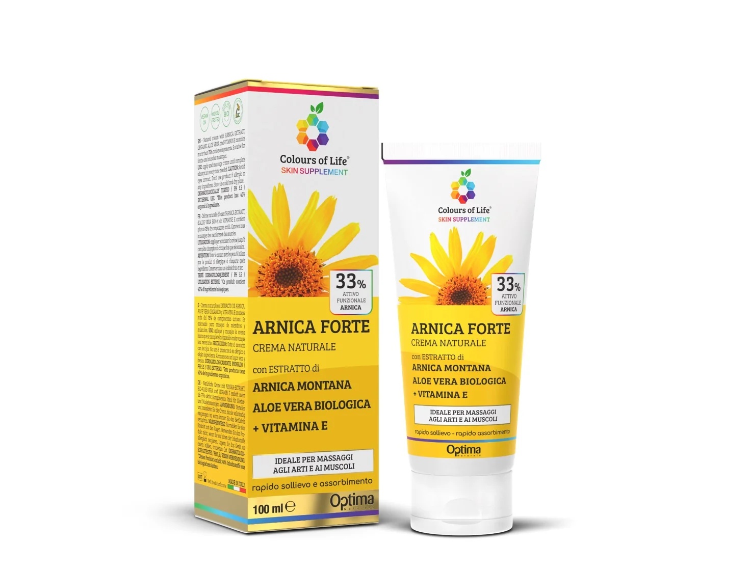Kleuren van het Leven Natuurlijke huidverzorgingscrème Kleuren van het Leven Arnica Forte 100 ml Voor trauma's, kneuzingen en spierverrekkingen