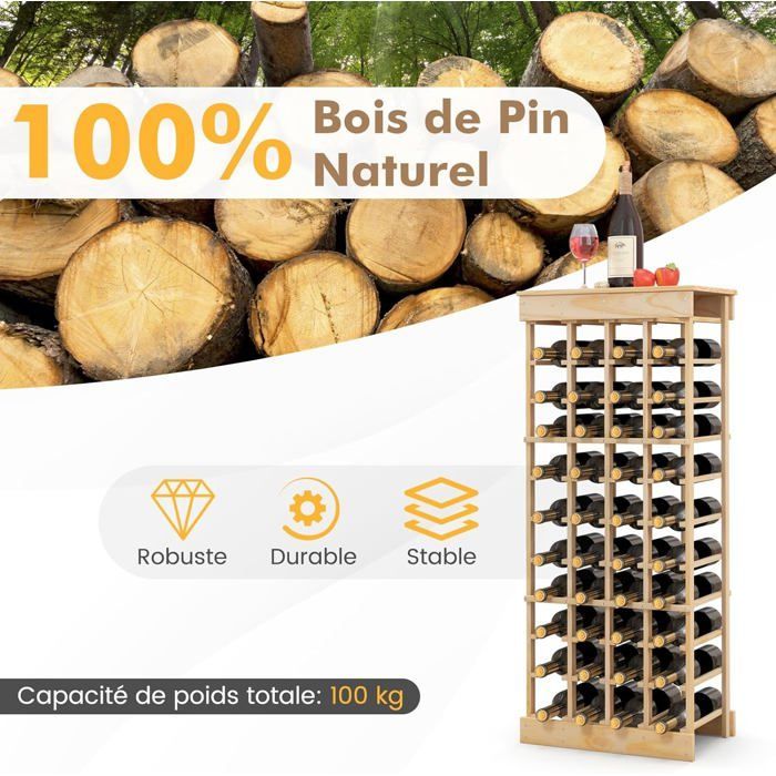 Botellero de madera maciza de pino COSTWAY para 40 botellas, estante modular para vino, ideal para bar o cocina, 46,5 x 27,5 x 113 cm.