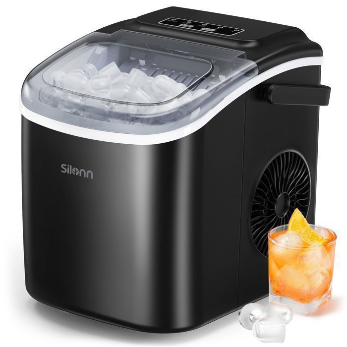 Ice Maker, Silonn, 12 kg/24h, Black, Self-Cleaning, 9 Cubes in 6 Min, 2 Sizes, Ideal for Home, Bar, Party