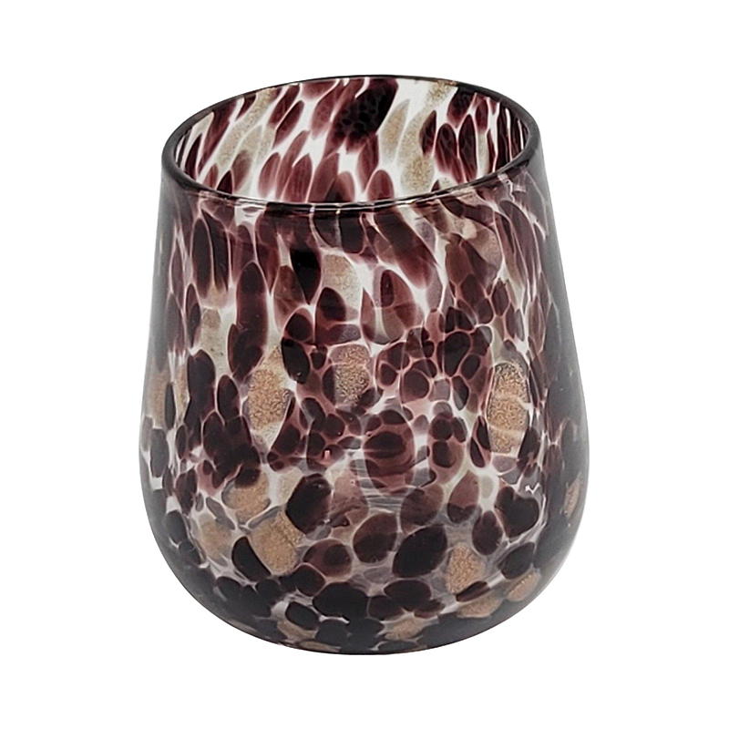 Theelichthouder voor thuisgebruik, 9x10 cm, glas, bruin, met stippen.