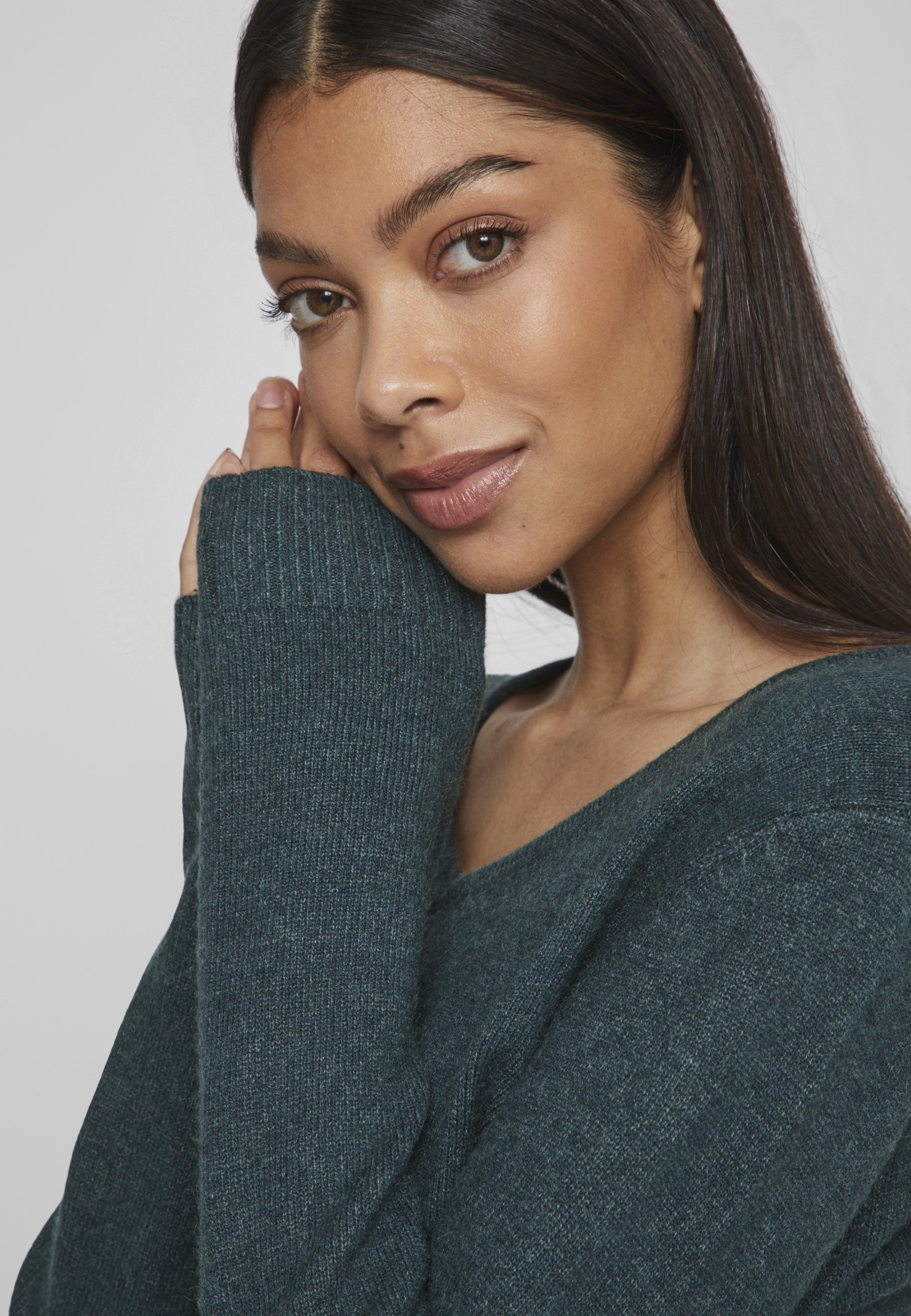 VILA VIRIL L/S V-HALS TOP - Jumper - ponderosa dennenhout