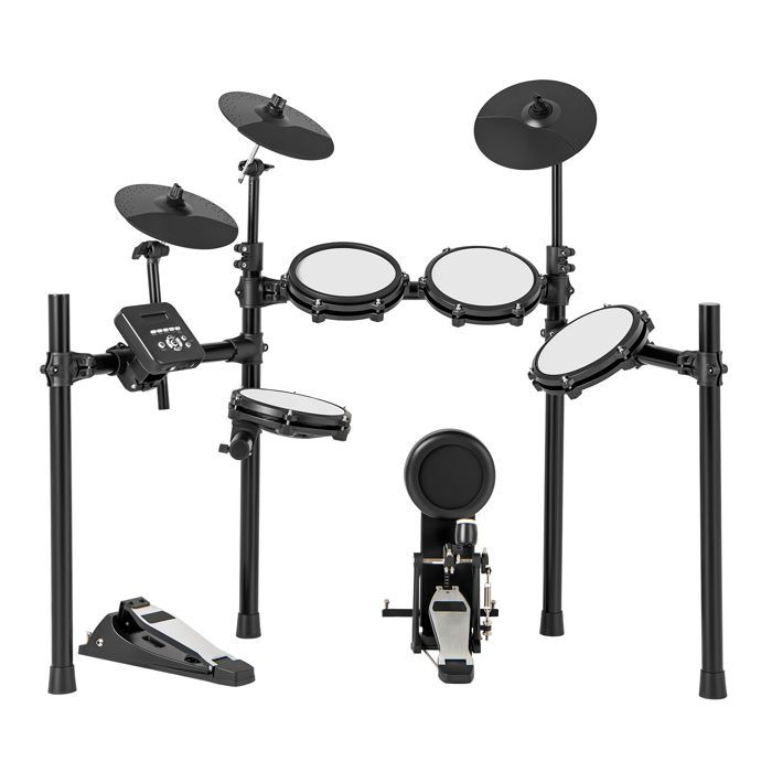 Batería electrónica GYMAX, set de batería electrónica con tambor, caja, 3 platillos, baquetas y auriculares.