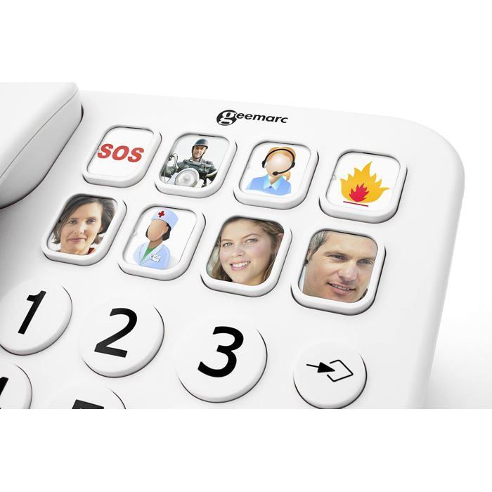 Geemarc PhotoPHONE 110 - Téléphone Fixe Amplifié à Grosses Touches, Boutons Photo, Haut-parleur Séniors