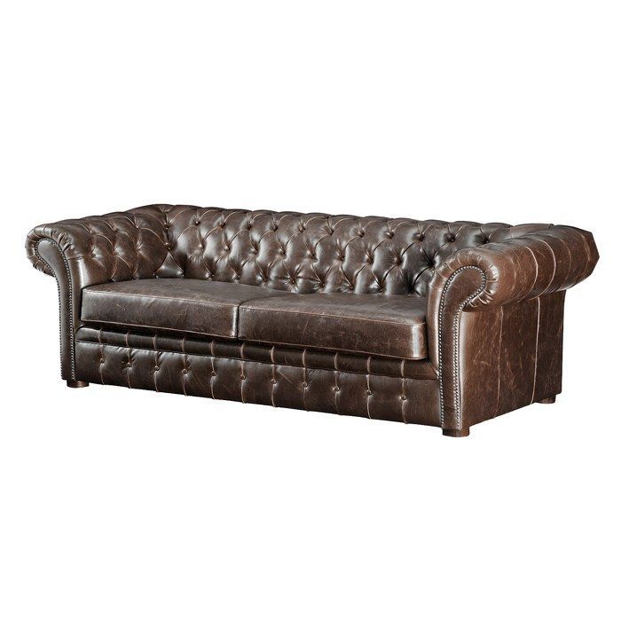 Sofá de 3 plazas y sillón CLOTAIRE en piel Chesterfield 100% envejecida.