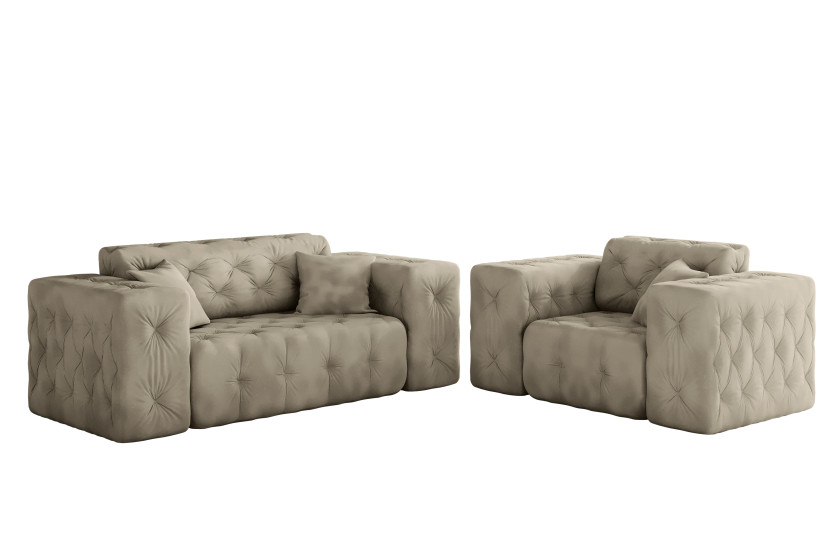 Komplet wypoczynkowy 2 1 LUX, tkanina Whisper, Kremowy
