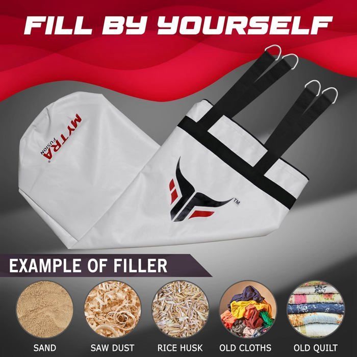 122 cm leerer Boxsack – Mytra Fusion – Verstärkter, ungefüllter Boxsack – Muay Thai Kampfsport – WEISS
