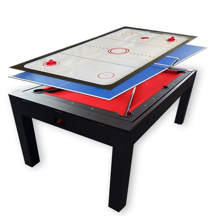 Table de Billard 7 FT Multi-jeux Rouge Air Hockey + Table de Tennis + Table Top – Strike