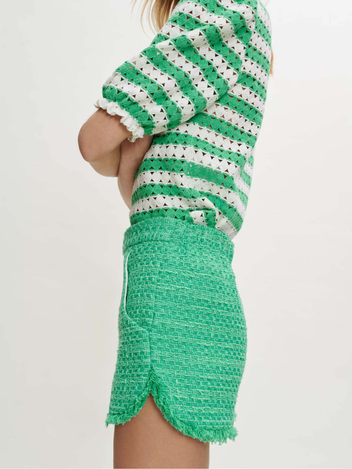 Pantaloni scurți din tweed - Vert