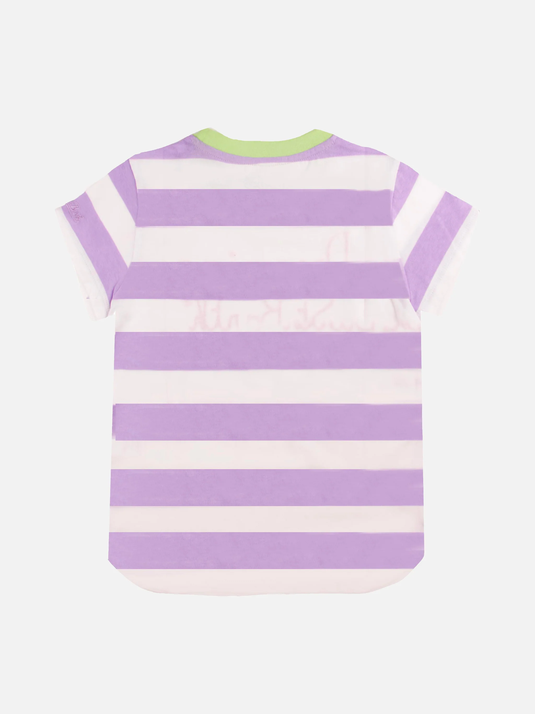 T-shirt rayé rose et blanc pour fille avec inscription brodée