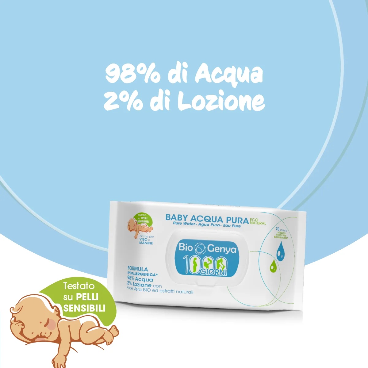 BIOGENYA Biogenya Eco Natural Baby Millegiorni Water 70 doekjes Babyreinigingsdoekjes