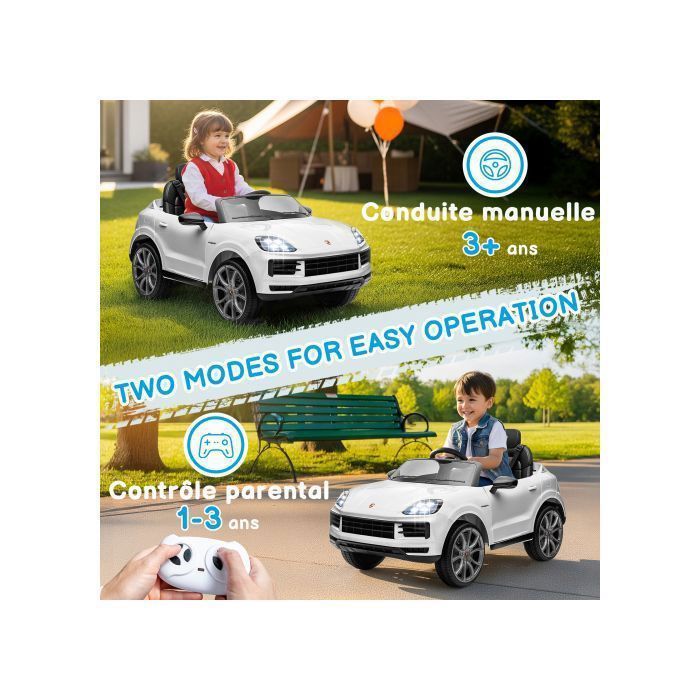Voiture Electrique pour Enfants - LALAHO - Cayenne Coupé 2024 - 103 x 63 x 54 cm - Blanc
