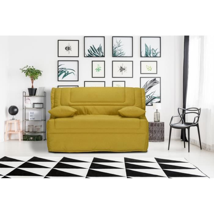 BZ Schlafsofa 140x190 cm in gelbem Stoff mit 12 cm dicker Matratze – BUZZY Meubletmoi